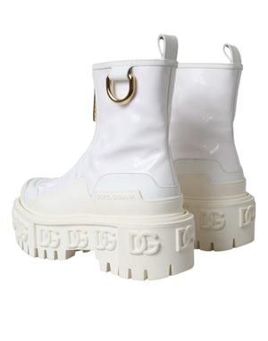 Weiße Leder Gummistiefel Logo Schuhe
