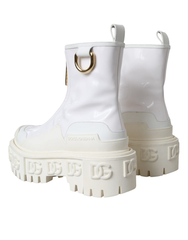 Weiße Leder Gummistiefel Logo Schuhe