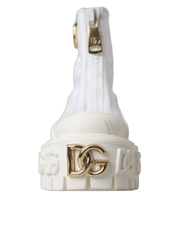Weiße Leder Gummistiefel Logo Schuhe