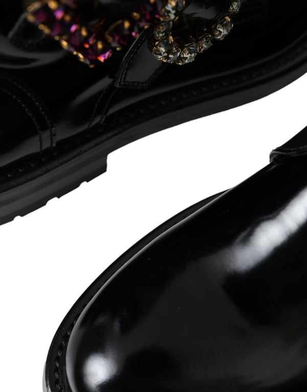 Schwarz Leder Kristall Schnallen Stiefel Schuhe