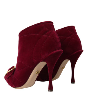 Dunkelroter Samt Devotion Schnalle Stiefel Schuhe