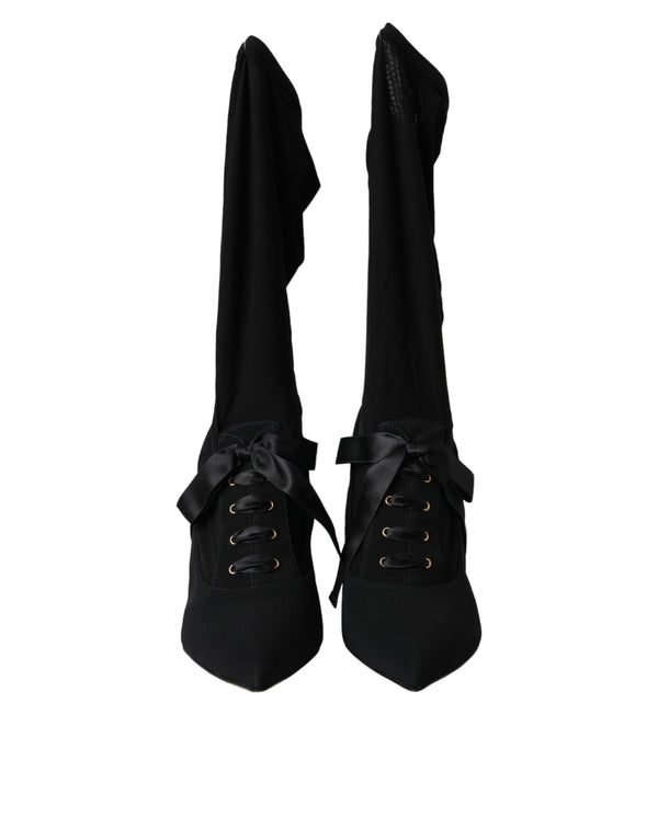 Schwarz Stiletto Heels Mid Calf Stiefel Schuhe