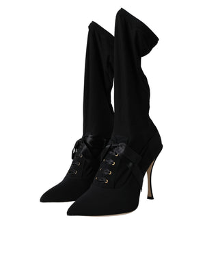 Schwarz Stiletto Heels Mid Calf Stiefel Schuhe