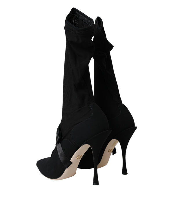 Schwarz Stiletto Heels Mid Calf Stiefel Schuhe