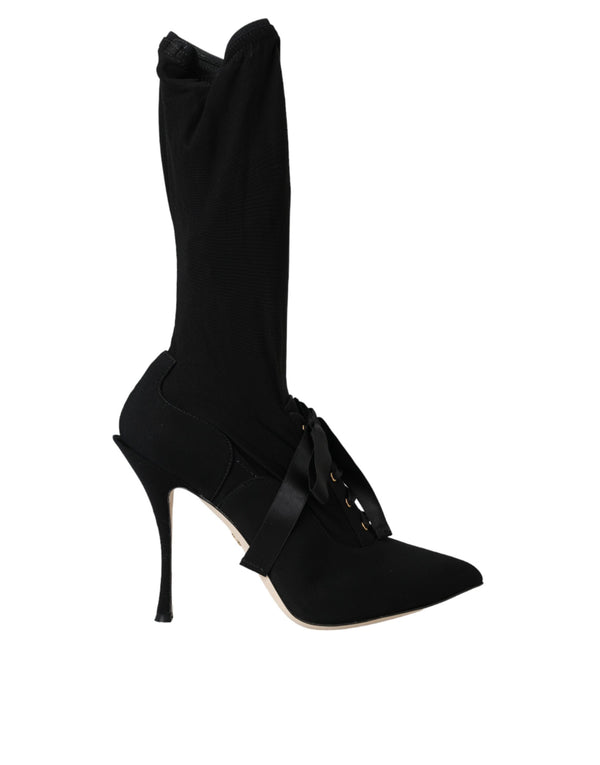 Schwarz Stiletto Heels Mid Calf Stiefel Schuhe
