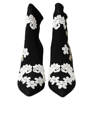 Schwarz Weiß Stickerei Slip On Stiefel Schuhe