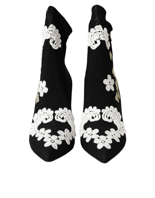 Schwarz Weiß Stickerei Slip On Stiefel Schuhe