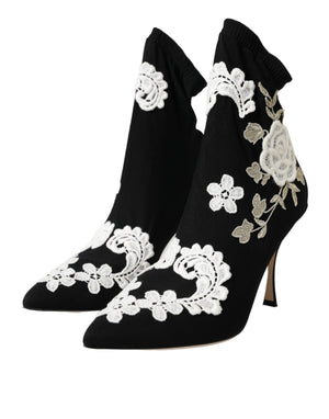 Schwarz Weiß Stickerei Slip On Stiefel Schuhe