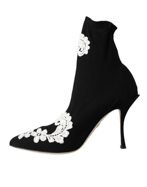 Schwarz Weiß Stickerei Slip On Stiefel Schuhe