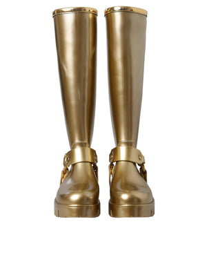 Metallic Gold Gummi PVC Regen Stiefel Schuhe