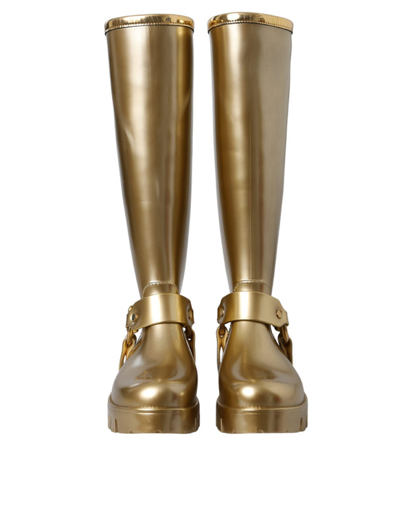 Metallic Gold Gummi PVC Regen Stiefel Schuhe