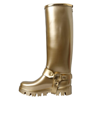 Metallic Gold Gummi PVC Regen Stiefel Schuhe