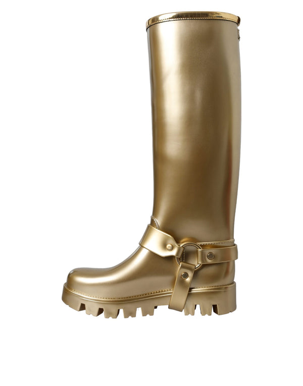 Metallic Gold Gummi PVC Regen Stiefel Schuhe
