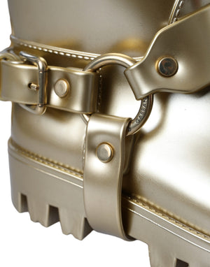 Metallic Gold Gummi PVC Regen Stiefel Schuhe
