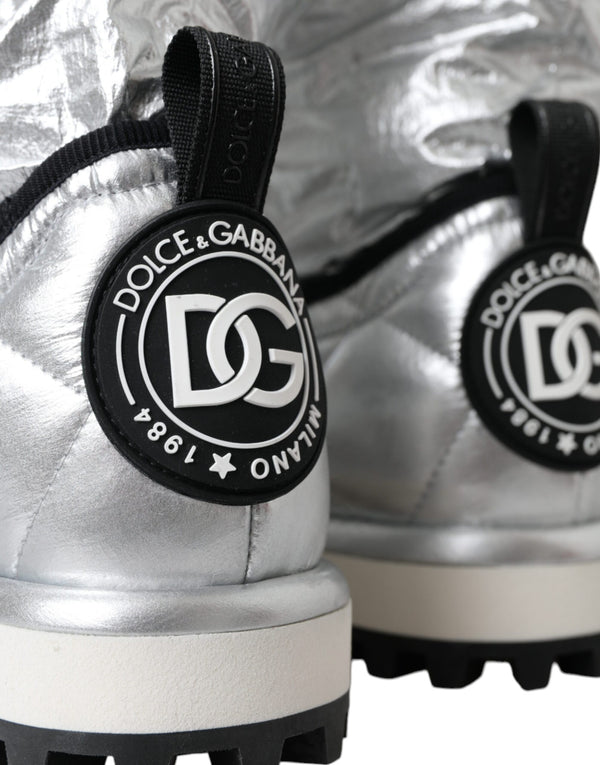 Metallic Silber gesteppt Logo Patch Stiefel Schuhe