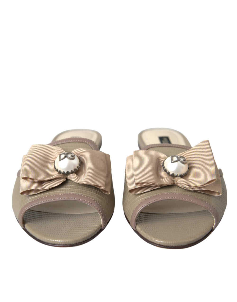 Beige Logo Perle Flats Sandalen Rutschen Schuhe