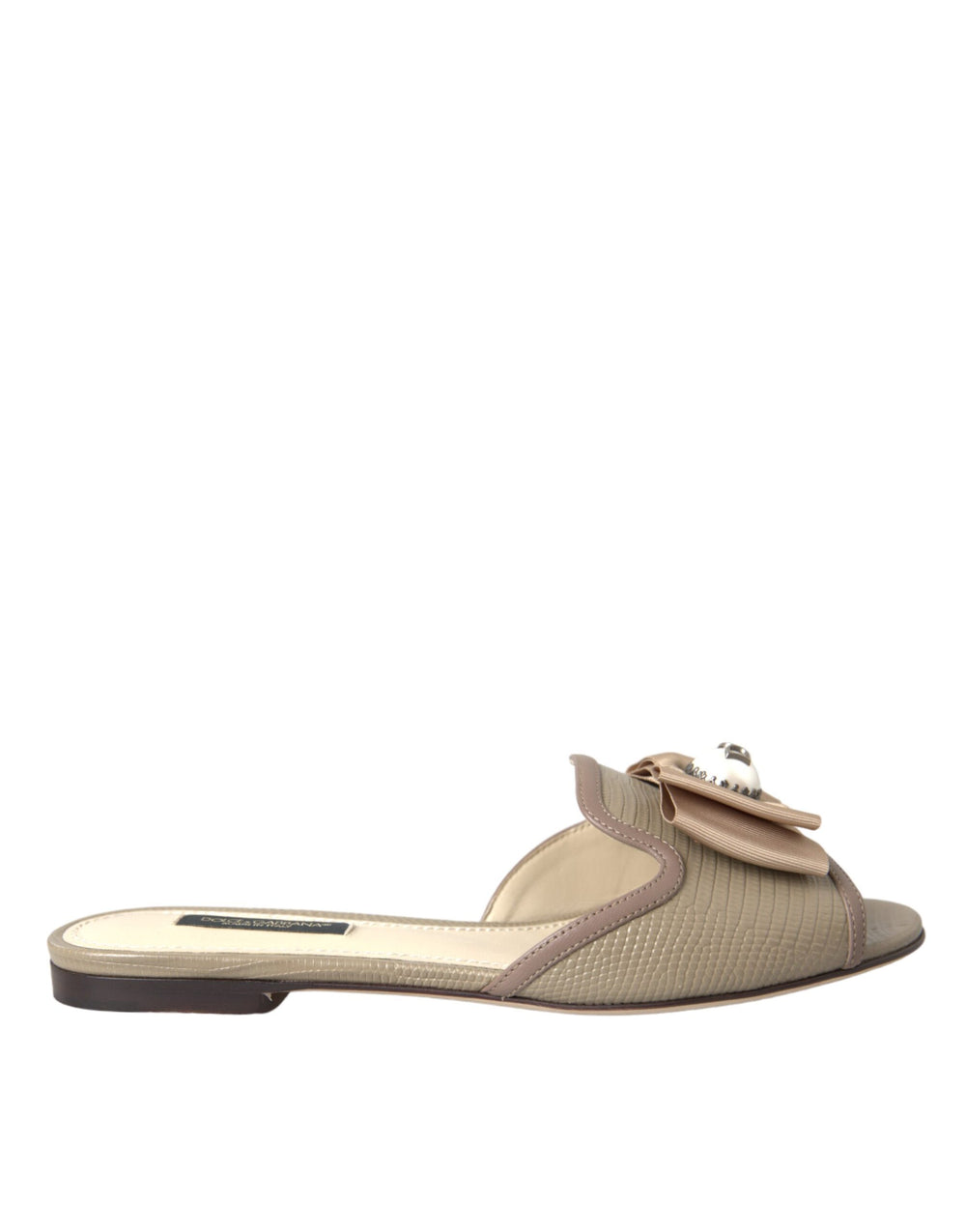 Beige Logo Perle Flats Sandalen Rutschen Schuhe