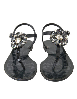 Schwarz Kristall Flats Sandalen Flip Flops Schuhe