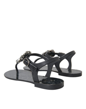 Schwarz Kristall Flats Sandalen Flip Flops Schuhe