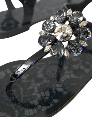 Schwarz Kristall Flats Sandalen Flip Flops Schuhe