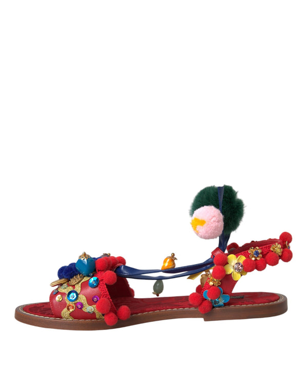 Multicolor Pom Pom Pelz Wrap Sandalen Schuhe