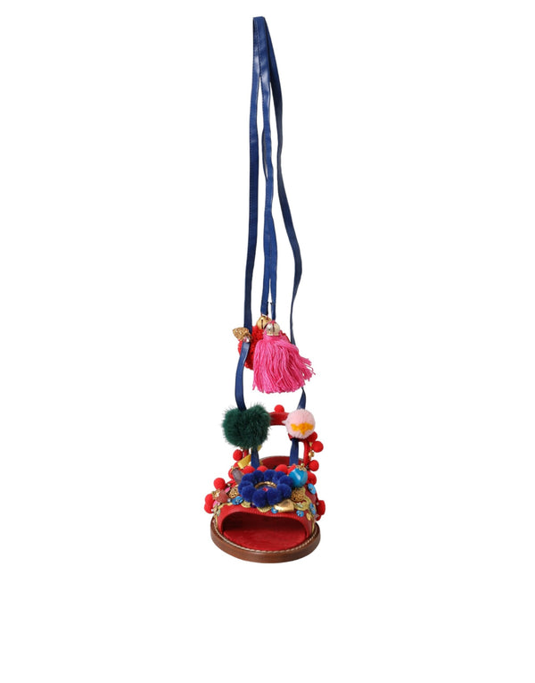 Multicolor Pom Pom Pelz Wrap Sandalen Schuhe