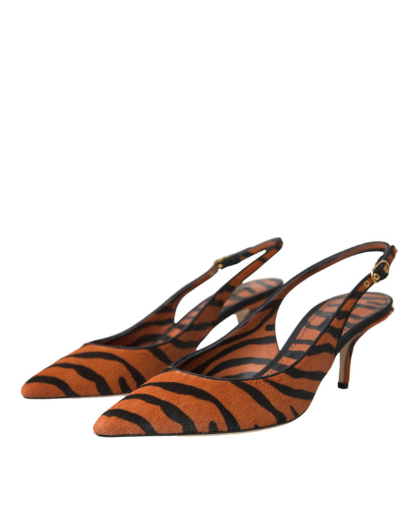 Schwarz Orange Zebra Leder Slingbacks Schuhe