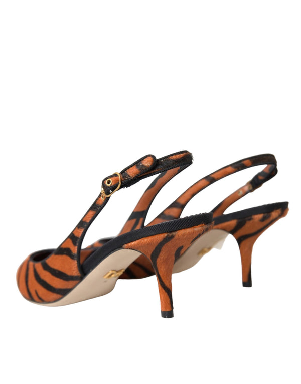Schwarz Orange Zebra Leder Slingbacks Schuhe
