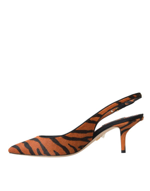 Schwarz Orange Zebra Leder Slingbacks Schuhe