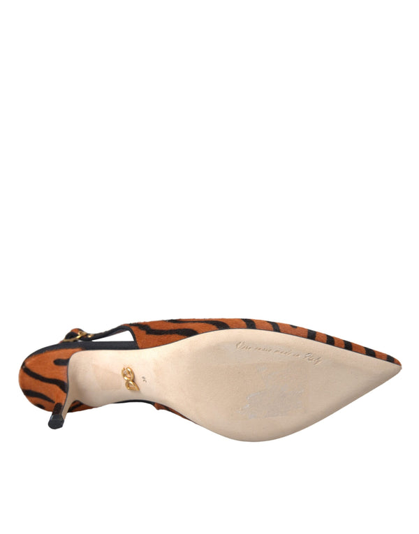 Schwarz Orange Zebra Leder Slingbacks Schuhe
