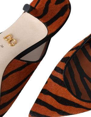 Schwarz Orange Zebra Leder Slingbacks Schuhe