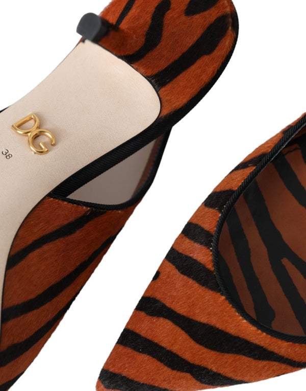 Schwarz Orange Zebra Leder Slingbacks Schuhe