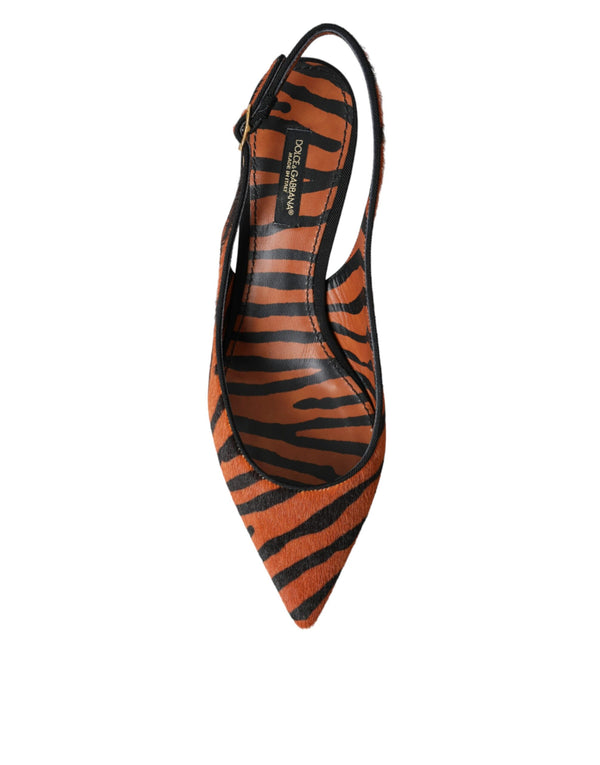 Schwarz Orange Zebra Leder Slingbacks Schuhe