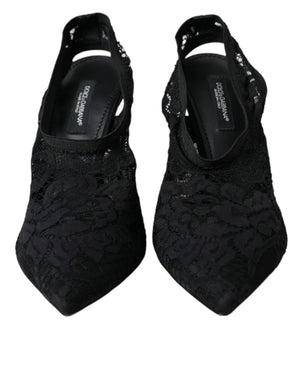 Schwarze Spitze Stretch Heels Slingbacks Schuhe