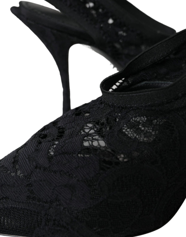 Schwarze Spitze Stretch Heels Slingbacks Schuhe