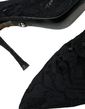 Schwarze Spitze Stretch Heels Slingbacks Schuhe