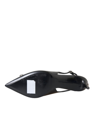 Schwarzes Lackleder Kristall Slingback Schuhe