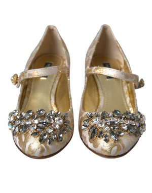 Gold Jacquard Kristall Mary Janes Pumps Schuhe