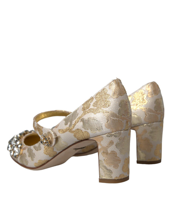 Gold Jacquard Kristall Mary Janes Pumps Schuhe