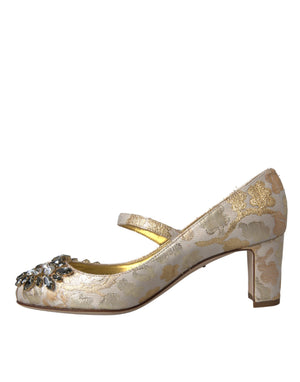 Gold Jacquard Kristall Mary Janes Pumps Schuhe