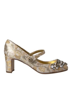 Gold Jacquard Kristall Mary Janes Pumps Schuhe