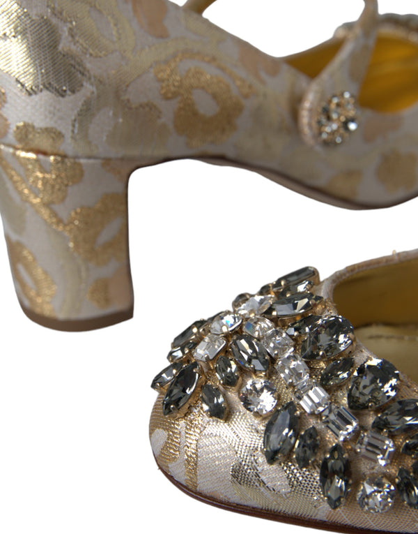 Gold Jacquard Kristall Mary Janes Pumps Schuhe