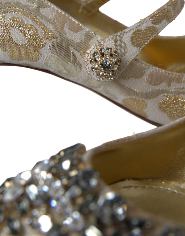 Gold Jacquard Kristall Mary Janes Pumps Schuhe