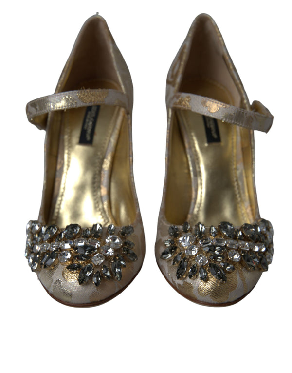 Gold Jacquard Kristall Mary Janes Pumps Schuhe