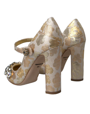 Gold Jacquard Kristall Mary Janes Pumps Schuhe