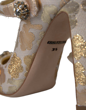 Gold Jacquard Kristall Mary Janes Pumps Schuhe