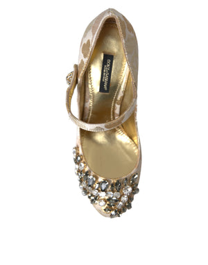 Gold Jacquard Kristall Mary Janes Pumps Schuhe