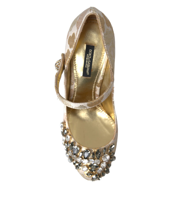 Gold Jacquard Kristall Mary Janes Pumps Schuhe