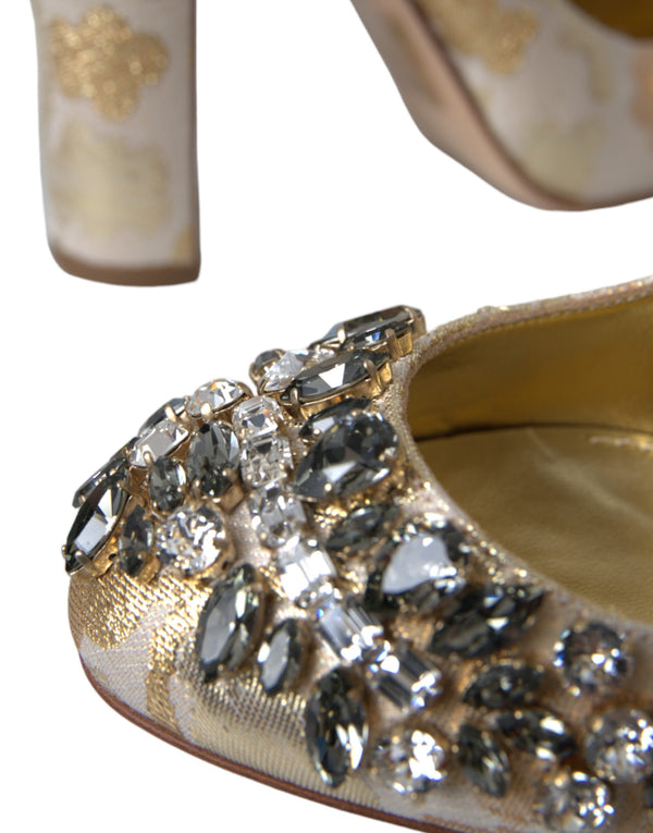Gold Jacquard Kristall Mary Janes Pumps Schuhe