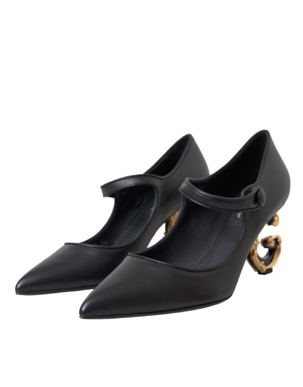 Schwarz Leder Logo Heels Mary Janes Pumps Schuhe